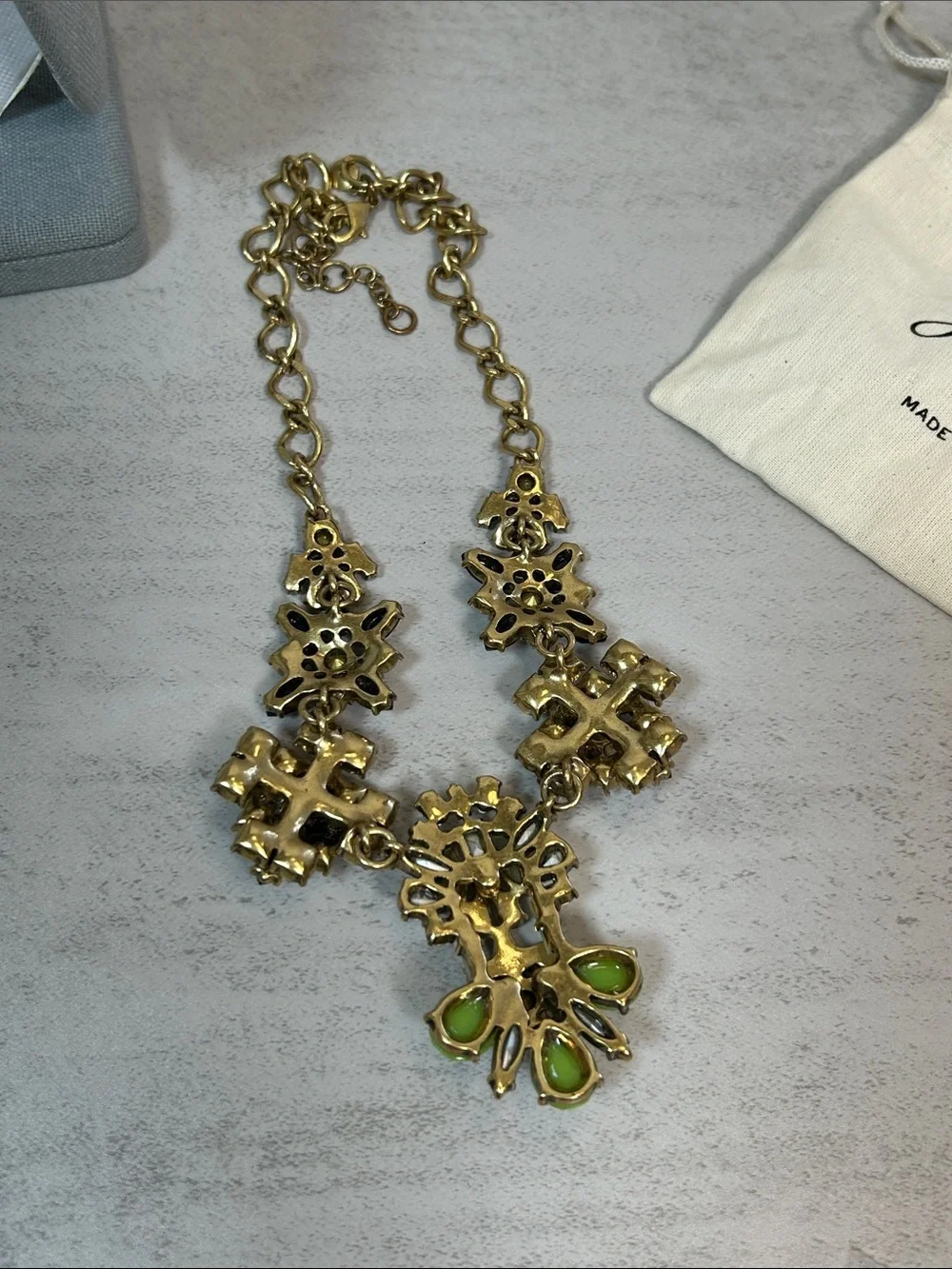 J. Crew Lime Green, Royal Blue and Clear Crystal Bib Necklace